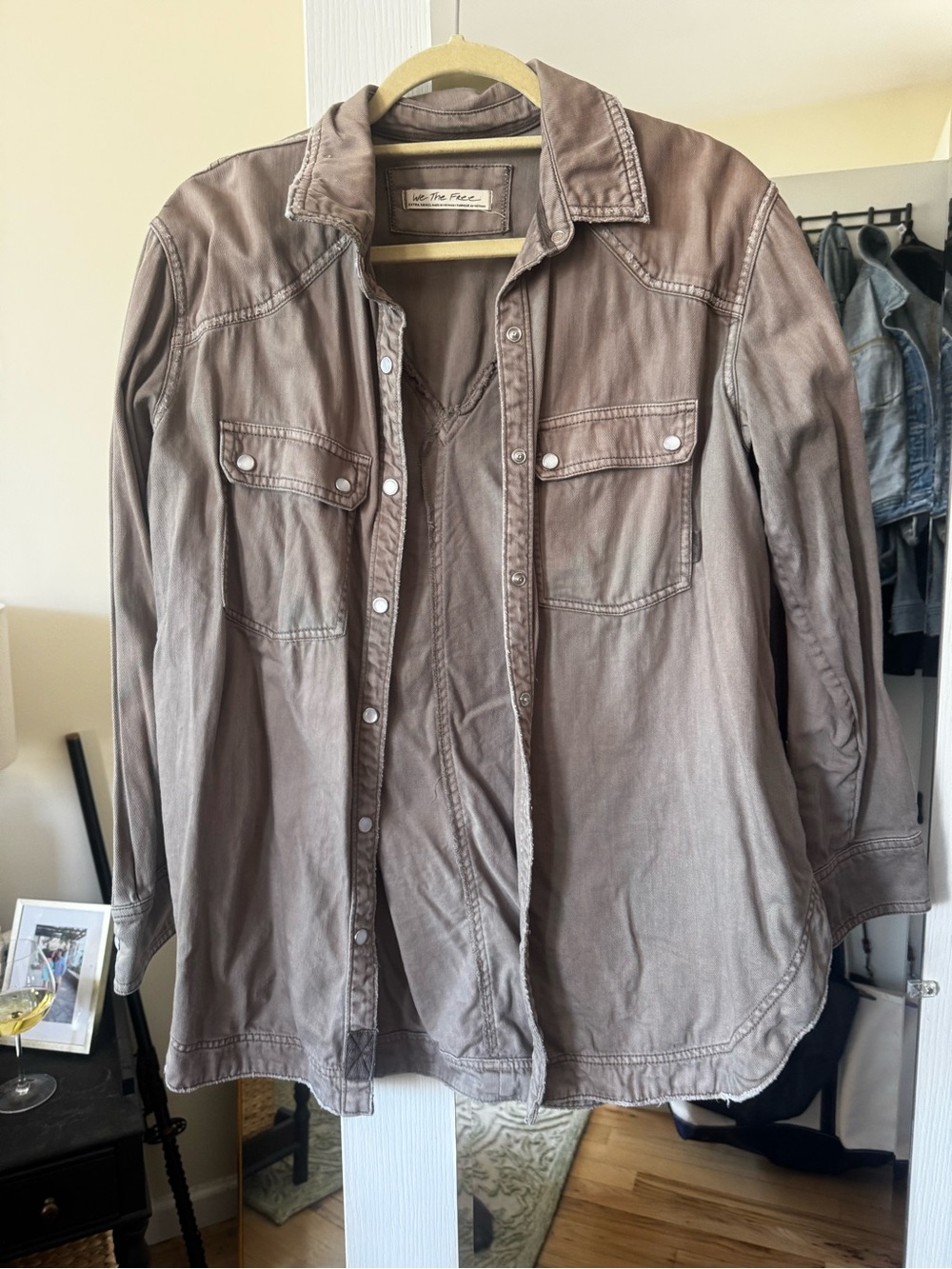 Washed Taupe Oversized Button-Up Shirt Jacket, Free People